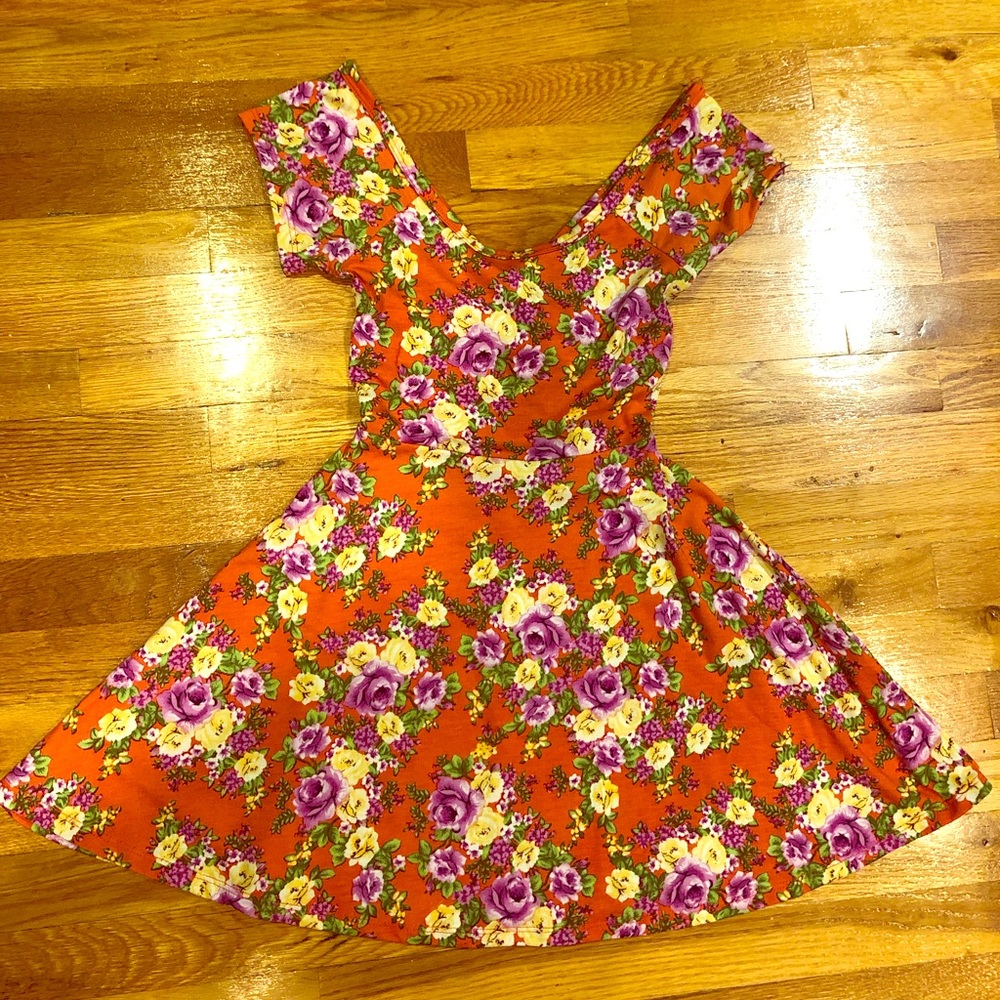 Floral Dress with Criss Cross Back Cutout